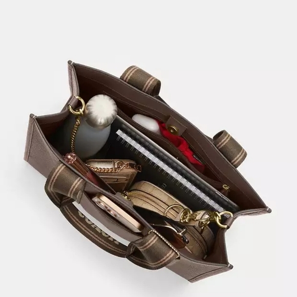 Coach Brown Leather Tote with Logo Straps - Picture 6 of 11